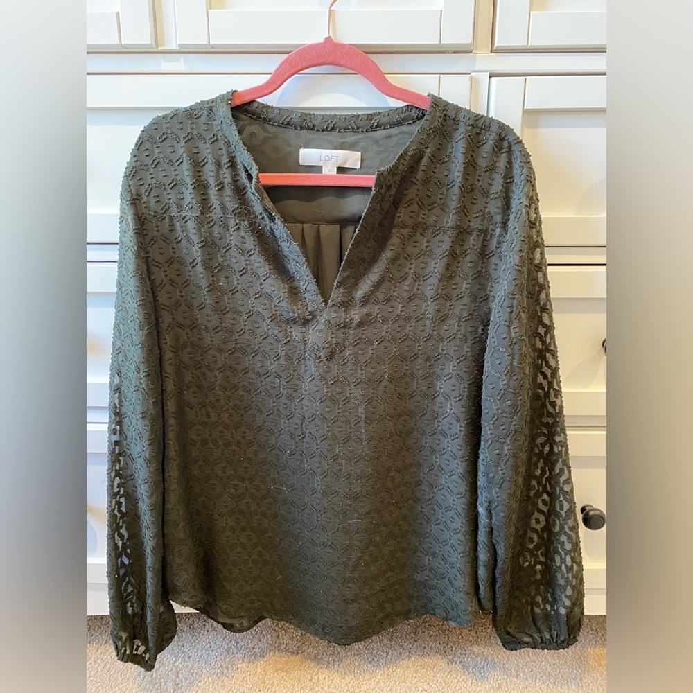 Loft green v-neck blouse - size large